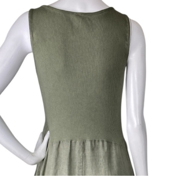 INIZIO 100% Linen Green Tiered Midi Tank Dress Sleeveless Stretch Women’s Medium - Picture 9 of 16